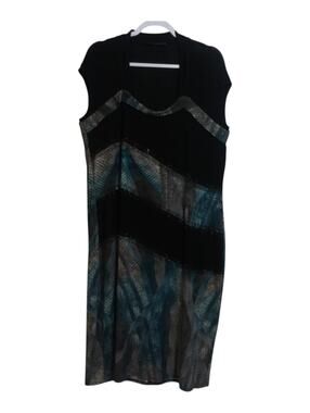 Verda Sleeveless Black and Teal Chevron Midi Dress Artsy Turkish Size XXL